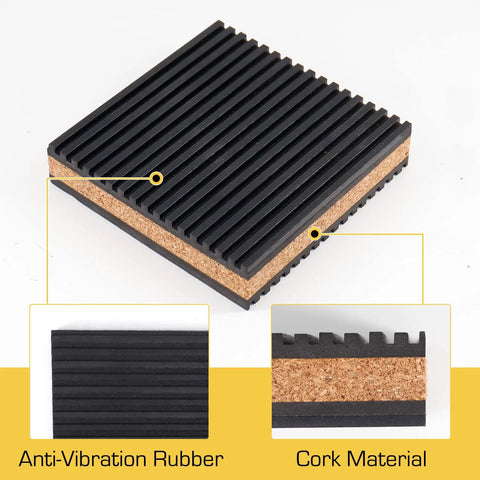 Heavy Duty Rubber And Cork Vibration Isolation Pads Four Pack Six Inch featuring anti-vibration rubber and cork for noise control.