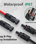 Y Branch Solar Connector Parallel Adapter with 10 AWG Cable, IP67, black and red leads, rainproof ring for solar panels.