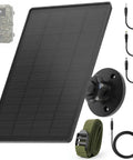Tough 6W Solar Panel For Trail Cameras And Hunting Gear Delivers Steady Power with mounting bracket and cables included.