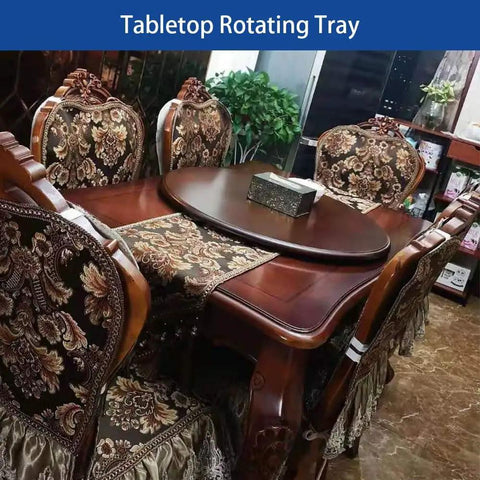 Smooth Spinning Wooden Lazy Susan Rotating Turntable Serving Tray Silent Bearing 39 Inch Round Food Platform on dining table