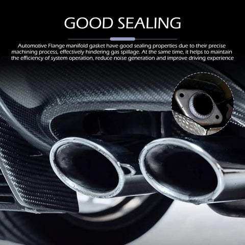 Close-up of Hardcore 2 Pack Exhaust Manifold Gaskets With Graphite Seal, showing dual exhaust tips and sealing properties.