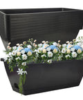 Window Box Planter Set 10 Pack 17 Inch Rectangular Plastic Flower Boxes With Trays For Outdoor And Indoor Plants Durable Black