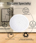 16 Inch Round Stainless Steel Rain Shower Head With High Pressure Chrome Finish, silicone jet nozzles, and six core features