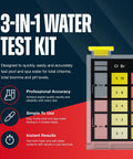 3-in-1 water test kit showing total chlorine, bromine, and pH results for No Sweat Three Way Pool And Spa Water Testing Kit.