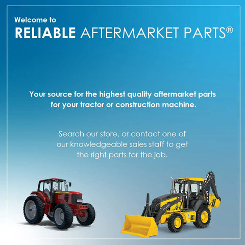 Reliable Aftermarket Parts storefront with red tractor and yellow backhoe loader on display.