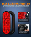 Six Inch Oval Trailer Tail Light Kit With Red And White 10 LED Per Light 6 Pack Flush Mount Grommets And Plugs IP67 Waterproof