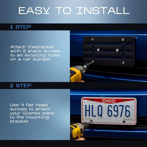 Step-by-step installation of Universal Front Bumper License Plate Bracket Kit With 6 Bolt Screws And Wrench Easy Mount Plate Holder.
