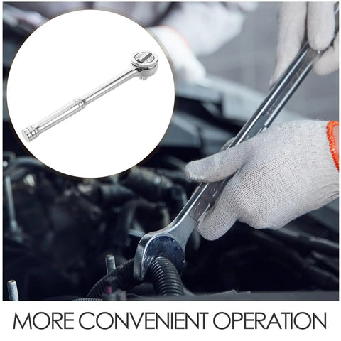 Heavy Duty 3/8 Inch Drive Ratchet Socket Wrench With Smooth Reversible Action And Quick Release Handle for auto repairs.