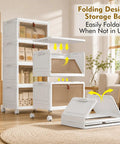 Heavy Duty 28 Quart Stackable Storage Totes With Roll Along Wheels Premium Plastic Home Stash Organizer Featuring Locking Casters And Smooth Magnetic Door For Slick Space Organization displaying a folding design storage box.