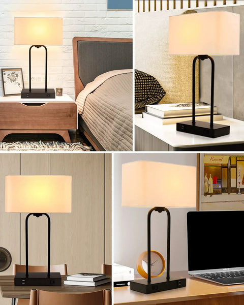 Two Pack Bedside Table Lamps With USB Ports And AC Outlet, 20 Inch Touch Control, 3 Way Dimmable Modern Nightstand Lights, Cream Fabric Shade