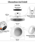 Smart 4 Inch Recessed LED Downlight Kit 6 Pack With Bluetooth Mesh For Ceiling RGB CCT showing dimensions and material details