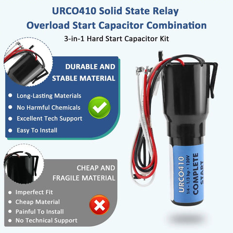 Tough As Nails Three In One Hard Start Capacitor Kit For Refrigerator Compressors with wiring harness and solid state relay