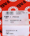 Heavy Duty 22220 Spherical Roller Bearing Precision Tapered Bore C3 Clearance packaging with model number 22220-E1-K-C3.