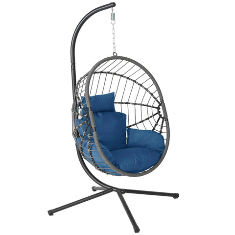 Hanging Egg Chair With Stand For Indoor And Outdoor Relaxation And Kick Back Vibe 350 Lb Capacity Waterproof PE Rattan Wicker