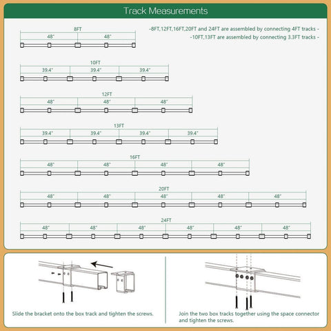 Diagram showing track measurements for Outdoor Ceiling Mount Double Sliding Barn Door Hardware Kit 16 Feet