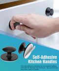 Hella Durable Self Adhesive Cabinet Knobs Top Shelf Hardware Super Sleek Black Finish for Kitchen Drawers; easy installation demonstrated.