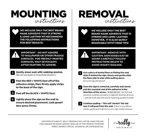 Mounting and removal instructions for Elegant Acrylic Bathroom Do Not Flush Sign 3.5x5 Inches With Adhesive Pack Of 5.