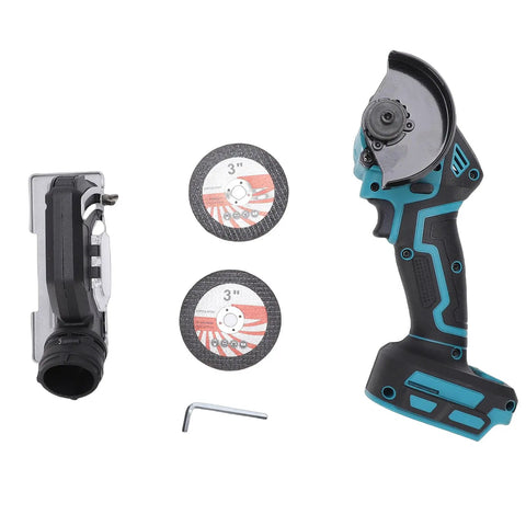 Hotshot Mini Circular Saw Delivers Savage 19000 RPM Rotation For Spark Free Precision Cutting Across Metal Stone And Wood With Detachable Dust Guard To Keep Job Site Crisp Clean, featuring handle, attachment, and two 3" blades.