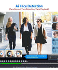 Ai face detection interface showcasing playback options and three women walking outdoors, part of Plug And Play 8CH PoE Security Camera NVR Kit Delivering True 4K Ultra HD Clarity And Smart AI Face Detection For Easy Home And Driveway Lockdown Setup Anywhere.