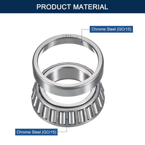 Front view of HIPicco LM68149/10 tapered roller bearing cone and cup set in chrome steel, 1.25 in bore, 2.328 in OD (pair).