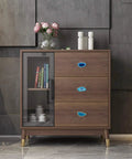 Four Pack Gold Plated Agate Slice Cabinet Knobs With Real Brass Drawer Pull Handles on stylish wooden cabinet