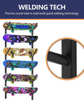 6 Tier Skateboard Wall Mount Rack For Snowboard Longboard And Deck Storage Modular Garage Gear Organizer showing welding detail.