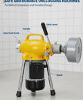 Supercharged Electric Drain Auger And Auto Feed Sewer Snake With Mighty 500 Watt Motor showing auto feed knob, handle, and clutch lever.