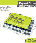 Heavy Duty Wood Screw Set 200Pcs Assortment Kit with High Hardness Phillips Bugle Head Drywall Screws in clear case