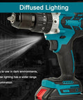 Heavy Duty Cordless Drill And Power Screwdriver Kit With Two 1500 Mah Packs, showcasing diffused lighting for powerful visibility.
