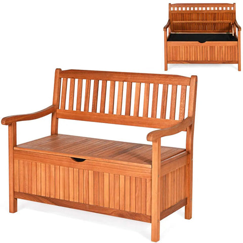 Outdoor Dope Wood Storage Bench Deck Box With Inner Removable Dust Proof Lining And Portable Handles In Eucalyptus Wood