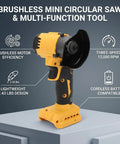 Badass 3 Inch Cordless Circular Saw And Versatile Mini Angle Grinder With Beefy Brushless Motor Cranks Out 12000 RPM, 2.43 lbs design.