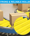 Polyurethane Coated Conveyor Roller, 2 Inch Diameter By 10 Inch Length, 2 Pack, in use on gravity conveyor with boxes