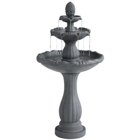 Three Tier Outdoor Waterfall Garden Fountain With Pump Large Resin Bubbler Cascade For Patio And Yard Decor Floor Standing Grey Finish