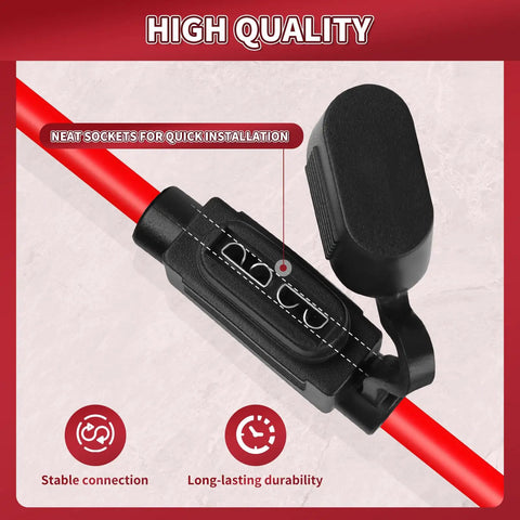 12 Volt Inline Fuse Holder Two Pack With Heavy Duty 16 Awg Waterproof Strain Relief Connector showing neat sockets for installation.