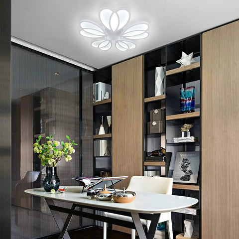 Lit 80W LED Ceiling Light With Remote Control Dimmable Modern Flower Shape Flush Mount Chandelier 110V in dining room