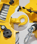 Adjustable Retractable Spring Balancer For Tool Holding In Industrial Settings 1.5m Aluminum Alloy Wire Supports 1 to 3kg Weight Range Easy Height Lock Reduces Fatigue And Boosts Safety With Heavy Duty Overhead Tool Holder, yellow hook close-up