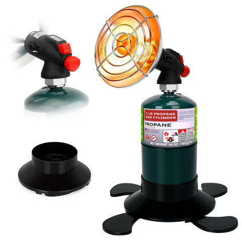 Portable Propane Heater For Outdoors, Cordless Radiant Camp Heater with Foldable Tank Holder shown in front view
