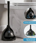 Two Pack Heavy Duty Toilet Plunger With Wall Mount Holder Commercial Grade Rubber Cup for Fast Clog Clearing and Reliable Bathroom Rescue in black holder.