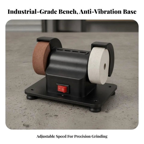 Heavy Duty Twin Wheel Bench Grinder With Kickass Copper Motor For Sweet Garage Space Saving Setup Badass Rust Removal And Fast Blade Sharpening Jobs At Home Or Shop, compact industrial-grade design.