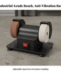 Compact Dual Disc Mini Bench Grinder With Pure Copper Motor scrapes rust and hones edges flawlessly, anti-vibration base.