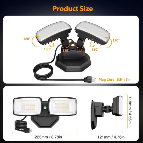 Plug In Outdoor Flood Lights 32 Watt Security Bulb For Yard And Porch With Three Adjustable Color Modes Easy Wire Free Setup, dimensions and features.