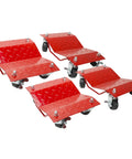 Heavy Duty Tire Skates 4 Pack Wheel Dollies With Slick Swivel Ball Bearing Casters For Hassle Free Car Transport And Gear Moves 6000 Lb Capacity, red steel design