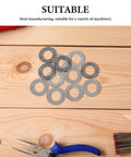 High Strength Thrust Needle Roller Bearings With Washers Set Of 4 Steel Flat Needle Roller Bushings Industrial Grade Axial Load Support Rigid Precision Zero Play Rock Solid Workhorse with flat steel washers on wood.