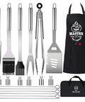 20 Piece Grilling Accessories Set For Outdoor Barbecue With Apron And Carry Bag Includes Long Spatula Tongs Fork Basting Brush