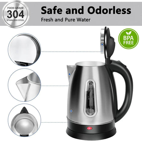 Stainless Steel Electric Kettle 1.8 Liter Fast Boil Tea And Coffee Kettle With Auto Shut Off Boil Dry Protection LED Light