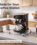 Smooth As Butter Swivel Base For Coffee Maker Countertop Appliance Slider Clear Acrylic 360 Degree Silent Glider Scratch Resistant Easy Install Kitchen Counter Protector Pad on a modern kitchen countertop.