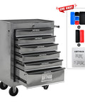Badass 21 Inch Lockable Tool Storage Cabinet With Heavy Steel Countertop Smooth Ball Bearing Slides For Tough Garage Organization Secure Rolling Shop Locker Silver with drawers open.