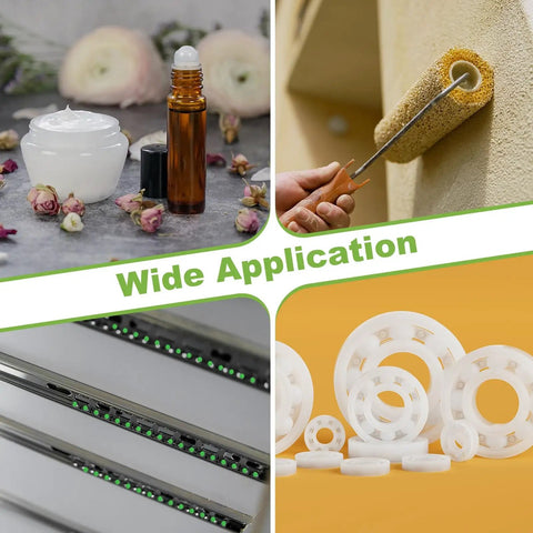 Collage showcasing Slick As Grease 9Mm Polypropylene Bearing Balls 200 Pieces G2 Precision Mini Plastic Spheres in various applications.