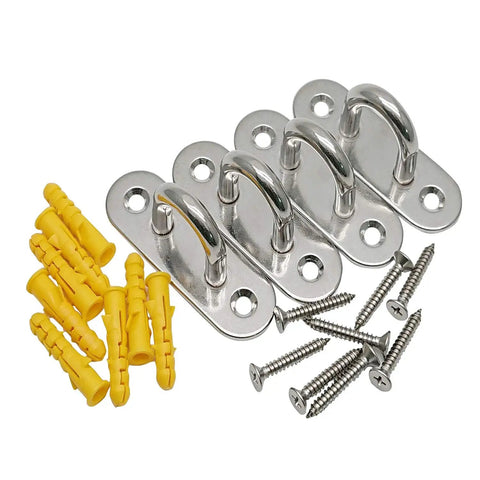 4 Pack 3.1 Inch 304 Stainless Steel Ceiling Hooks Pad Eyes Plate Rustproof Marine Hardware With Screws And Ribbed Anchors