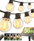 56 Ft Solar String Lights With Remote And USB Charging, 27 Shatterproof G40 Bulbs, Dimmable Waterproof Patio Lights